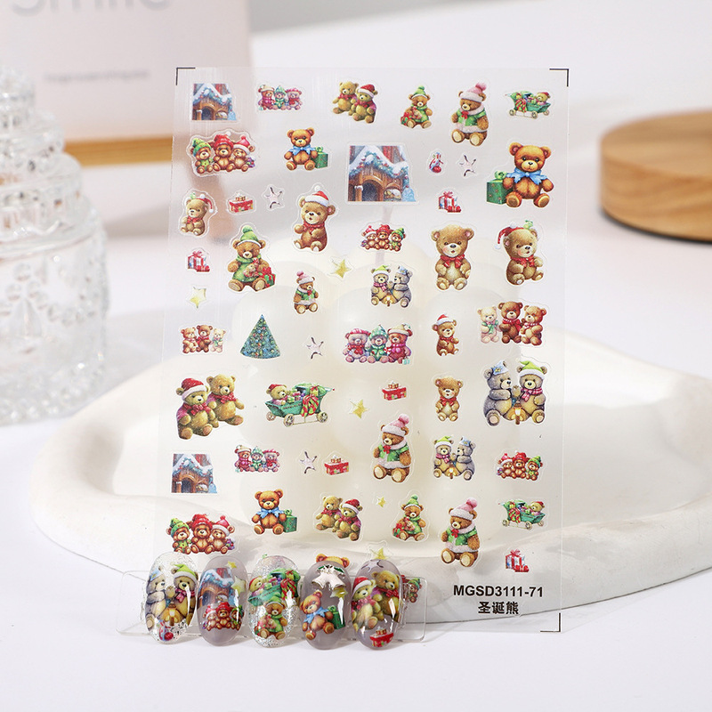 Rose Manicure Japanese Sweet Fruit Winnie Oil Painting Texture Nail Stickers Bear Nail Stickers