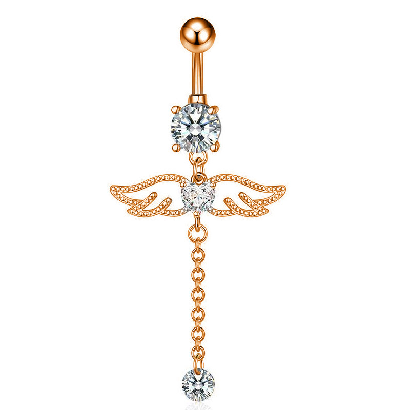 Anello per ombelico con ciondolo in acciaio inossidabile con ali d'angelo intarsiate in rame europeo e americano, stile ragazza cool_voghion.com