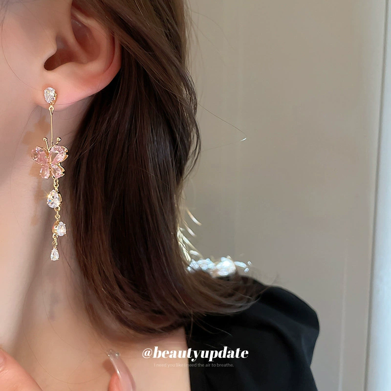 Серебряная игла, циркон, серьги, европейский стиль, легкая роскошь