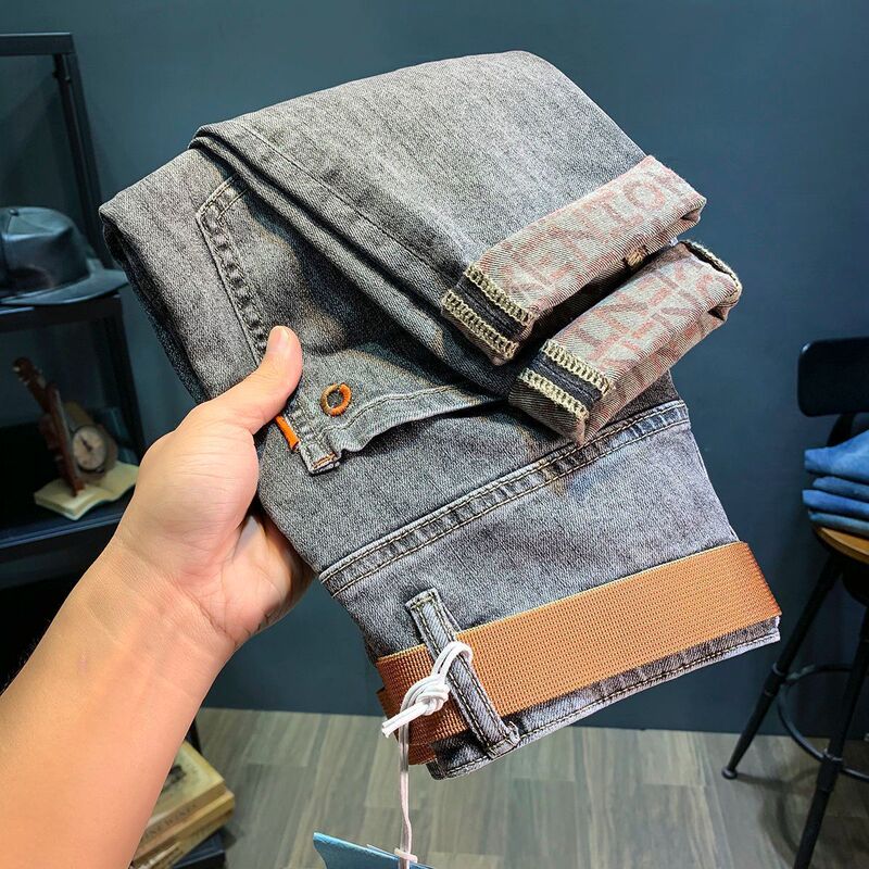 2024 Smoke Grey Personalized Stylish Lined Printed Jeans Spring New Slim-fit Foot Cropped Trendy Brand 2024 Smoke Grey Personalized Stylish Lined Printed Jeans Spring New Slim-fit Foot Cropped Trendy Brand