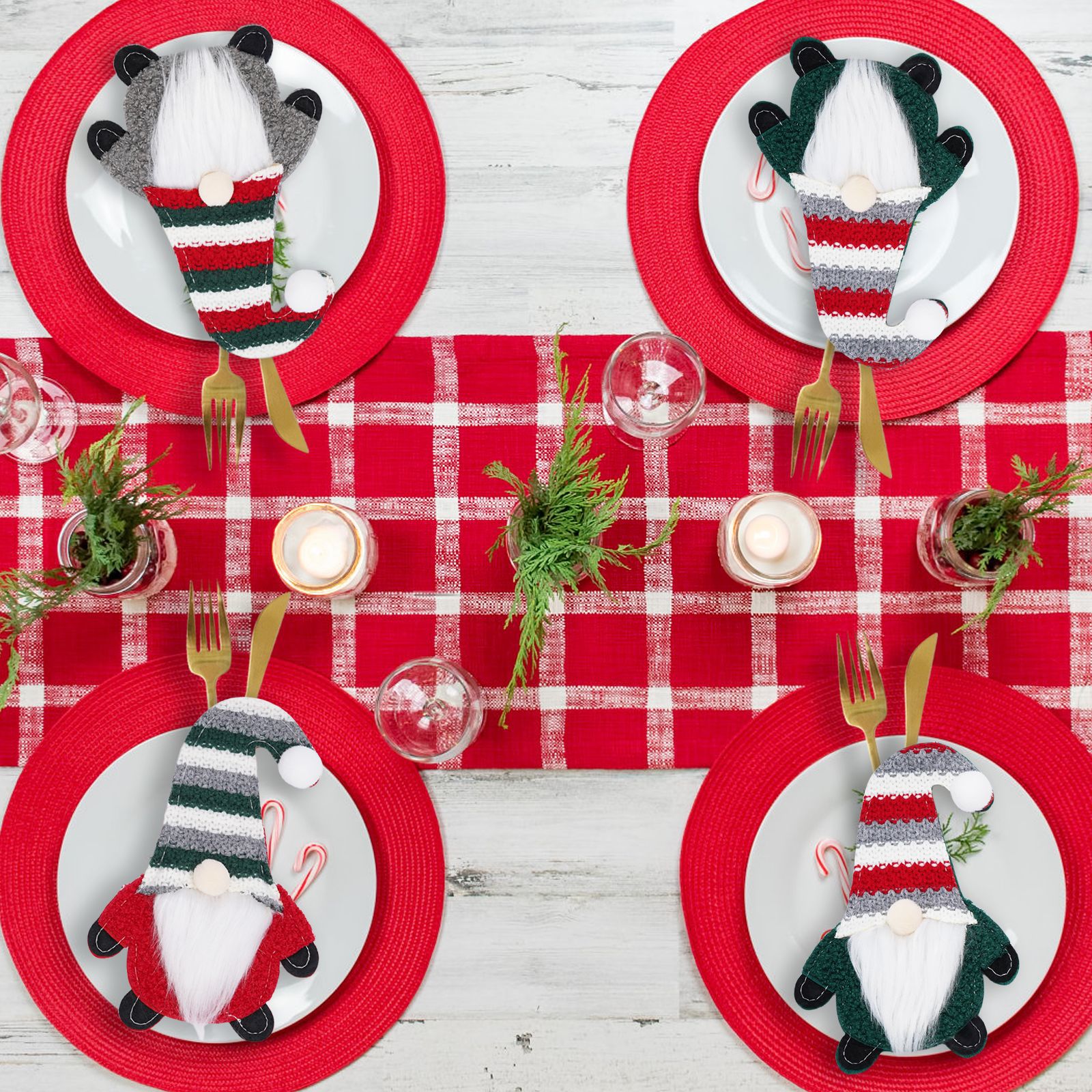 Navidad transfronteriza muñeca sin cara cuchillo y tenedor set decoración de mesa de comedor adorable Rudolph rayas Navidad cuchillo y tenedor set