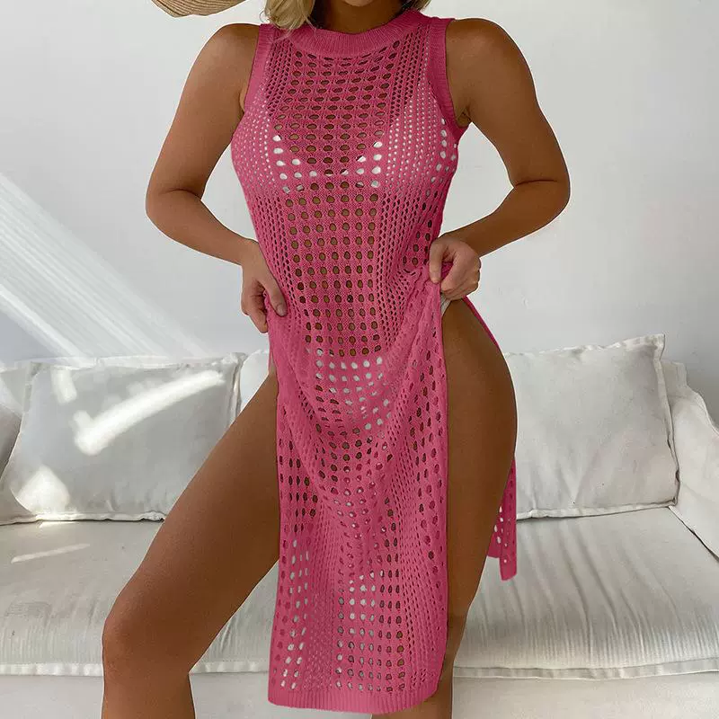  knitted beach sexy swimwear, 2023, европейский стиль, круглое горло, солнцезащита