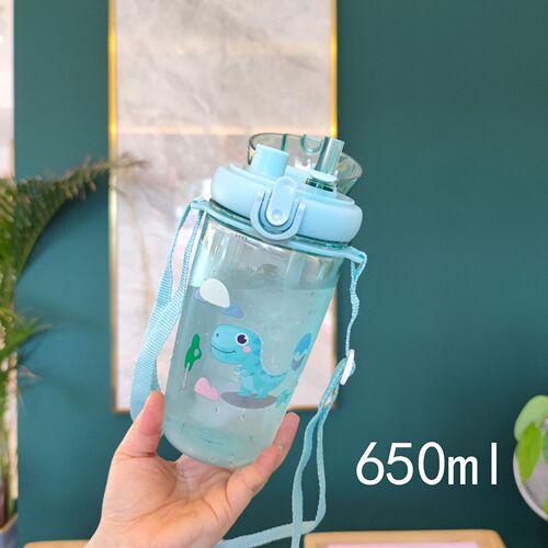 New children's double drinking spout water cup portable strap cup with lock outdoor leisure water bottle fitness sports cup