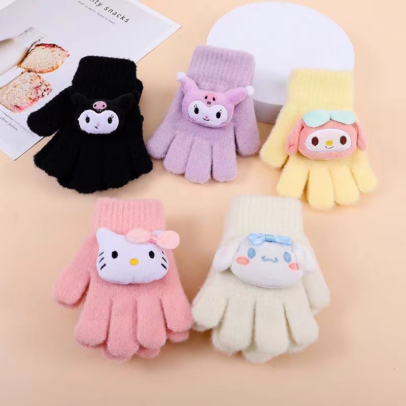 new children‘s gloves finger cute winter fleece-lined warm cartoon super soft ankle biter knitted gloves fleece-lined thickened