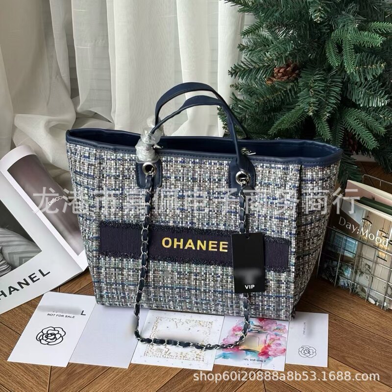Vip Merchandise C Korean Version Direct Supply Tweed Woven Tote Beach Bag Large Capacity Practical Cross-Border Hot-Selling Women's Bag