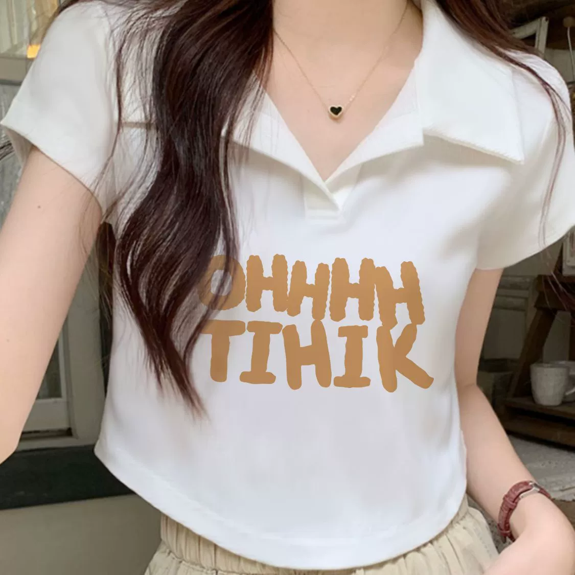 Летняя короткая футболка-поло для девушек 2025 года, короткий рукав, женская, стиль Pure Desire, с лацканами, облегающая, с принтом на плечах, топ из хлопка