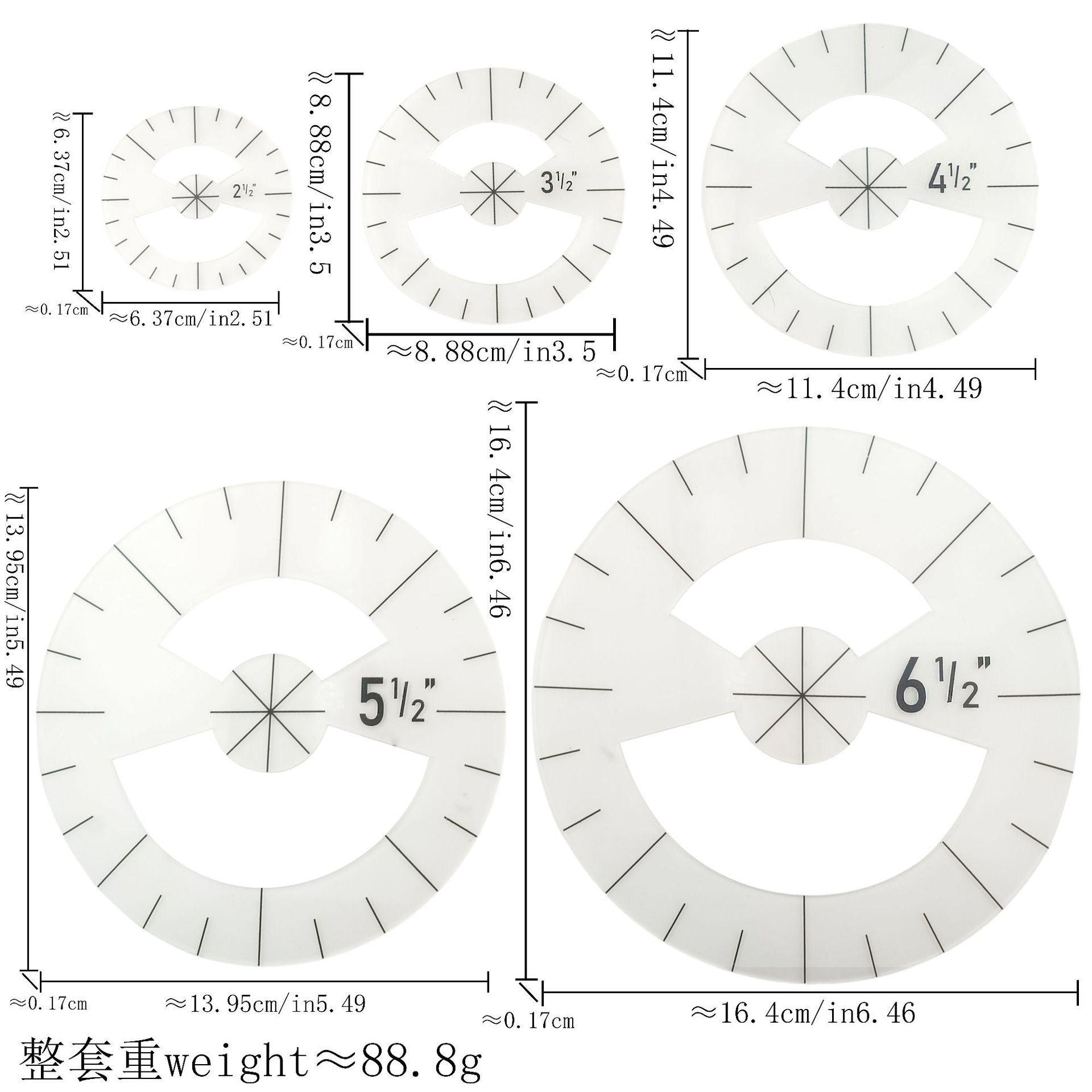 Regla de diseño de ropa Regla de mosaico de costura de forma especial de acrílico 90 ° Tela de corte Colección de plantillas de mosaico de doble regla