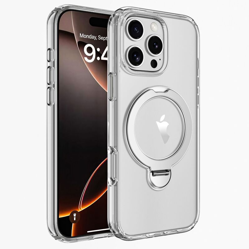Defender Plus Apple iPhone 15 Pro Max Tail Pivot Rotating Stand Cx Transparent Glitter Phone Case