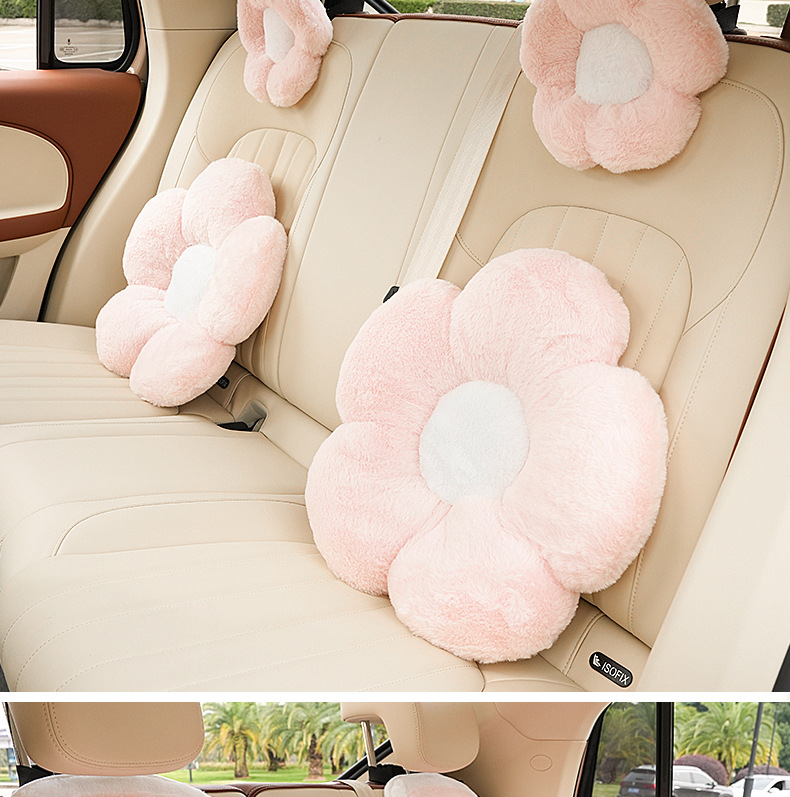 Four Seasons universal car headrest plush soft and comfortable car neck pillow pillow cute flower car lumbar support