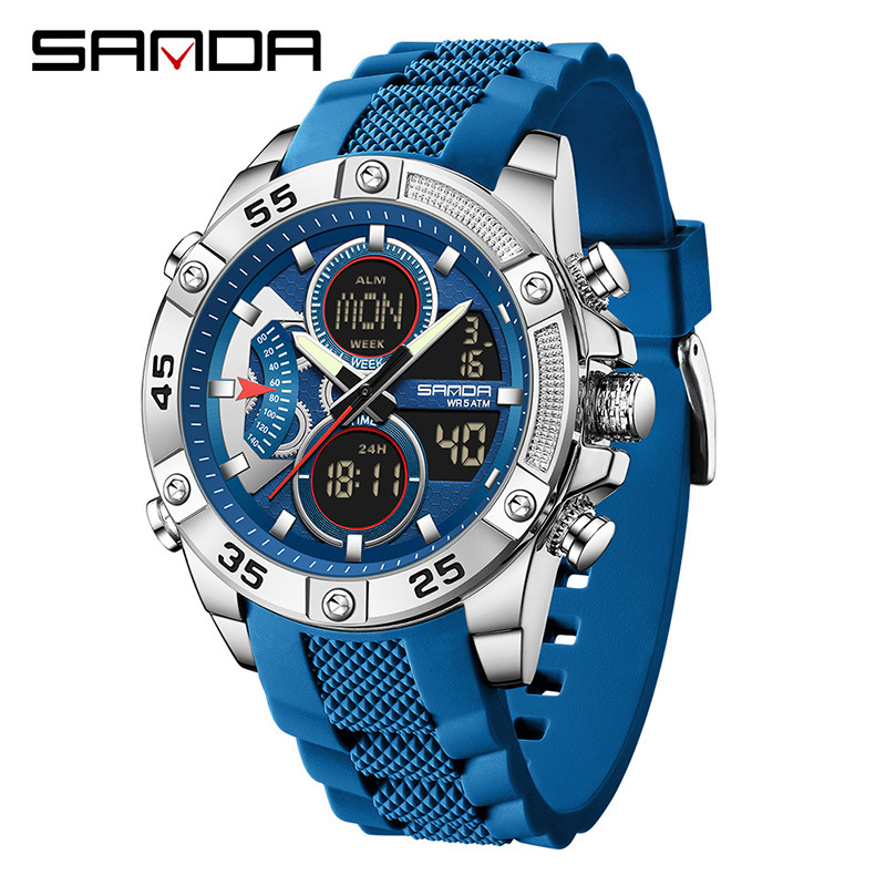 SANDA Sanda 5104 explosión de reloj de estudiante Reloj electrónico multifuncional Reloj deportivo a prueba de agua doble pantalla