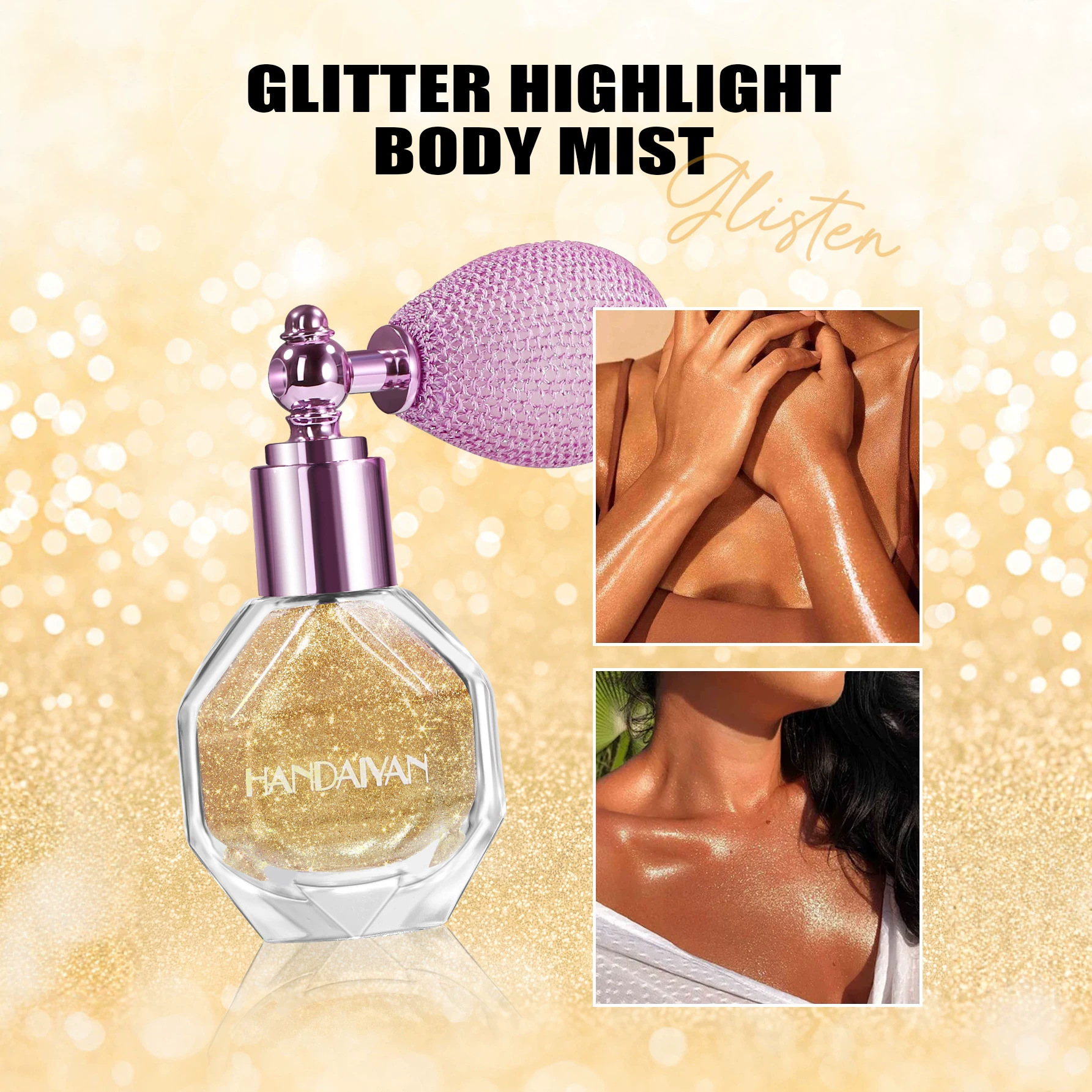 Cross-Border Glitter Powder to Brighten Body Glitter Powder Handaiyan High-Gloss Spray Glitter Powder Spray Bottle High-Gloss Air Bag Spray Bottle