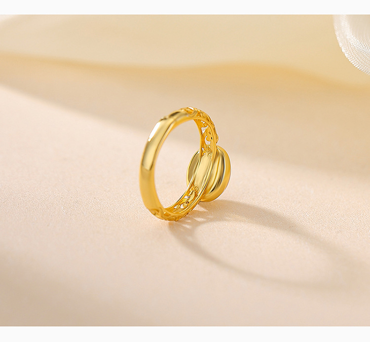 Nhẫn bạc S925 mạ vàng mặt trứng hình bầu dục rỗng họa tiết cỏ uốn đính đá Citrine tự nhiên — Một chiếc chi tiết 6