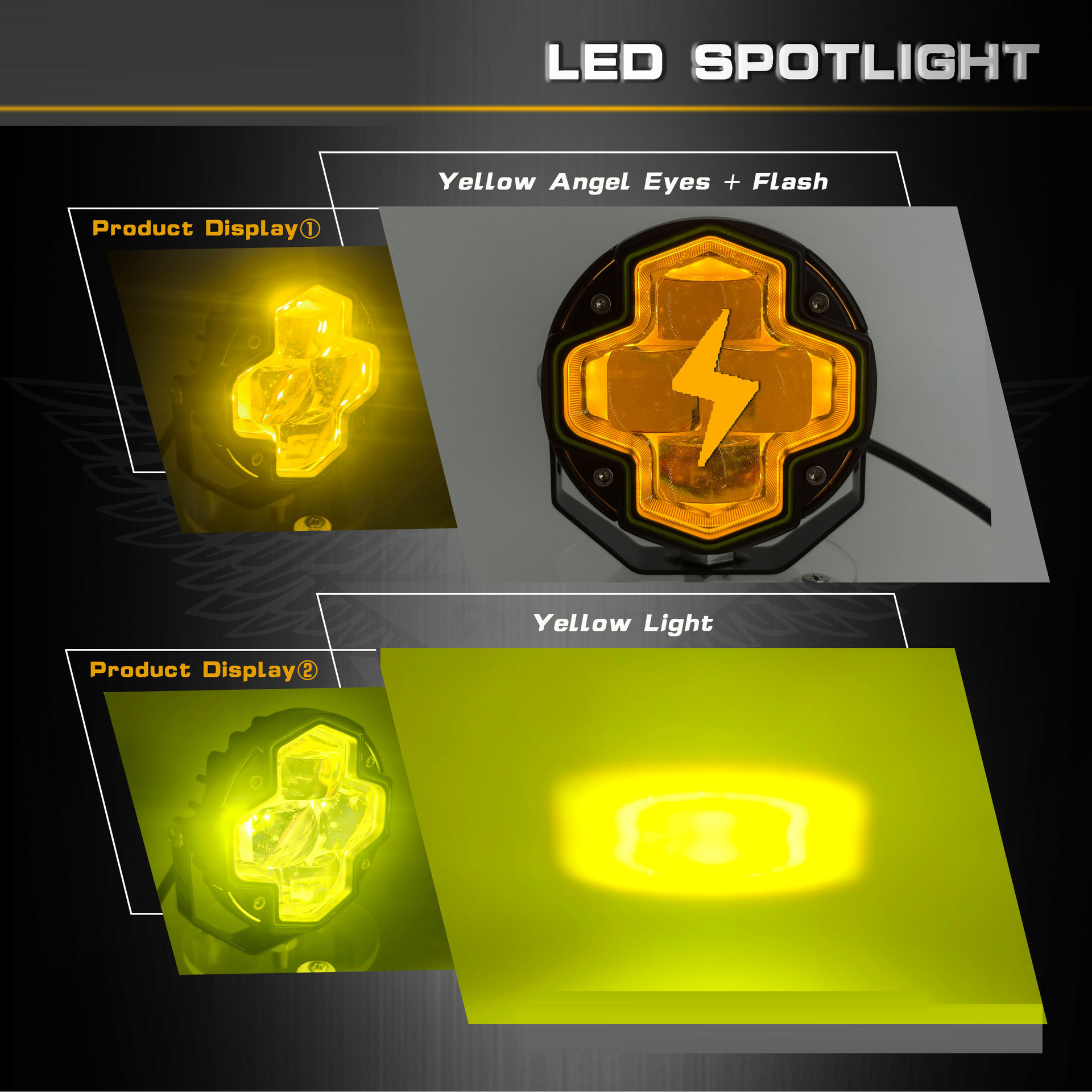 Motorcycle Led Spotlight Four-Bead Lens Electric Car Light Far and Near Integrated External Modified Headlight Angel Eye Flash