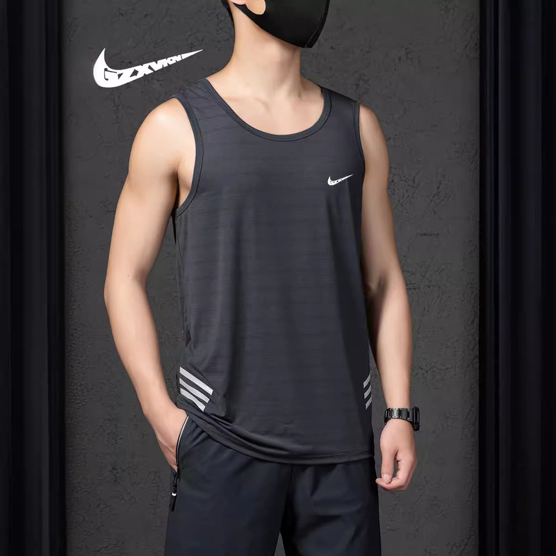 Summer Ice Silk Quick-drying Vest Men's Large Size Men's Waistcoat American Sports Running Fitness Basketball Sleeveless Top Trendy