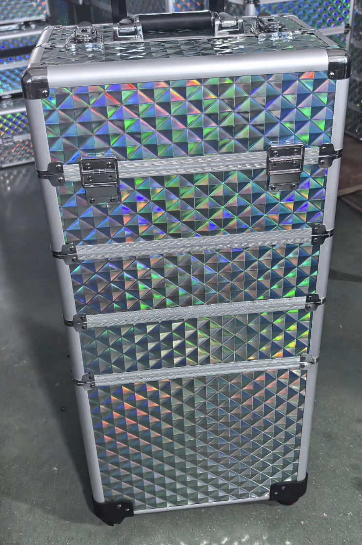 En stock profesional de maquillaje de uñas carro cosmético caso de maquillaje caso de gran capacidad conveniente universal rueda tatuaje bordado Caja de Herramientas