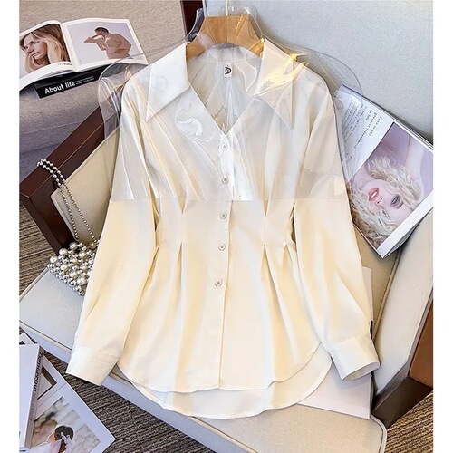 Women's Long-Sleeve Shirt for Autumn 2025, Plus Size, Fat-Hiding, Waist-Slimming Design, Stylish Base Shirt for Women