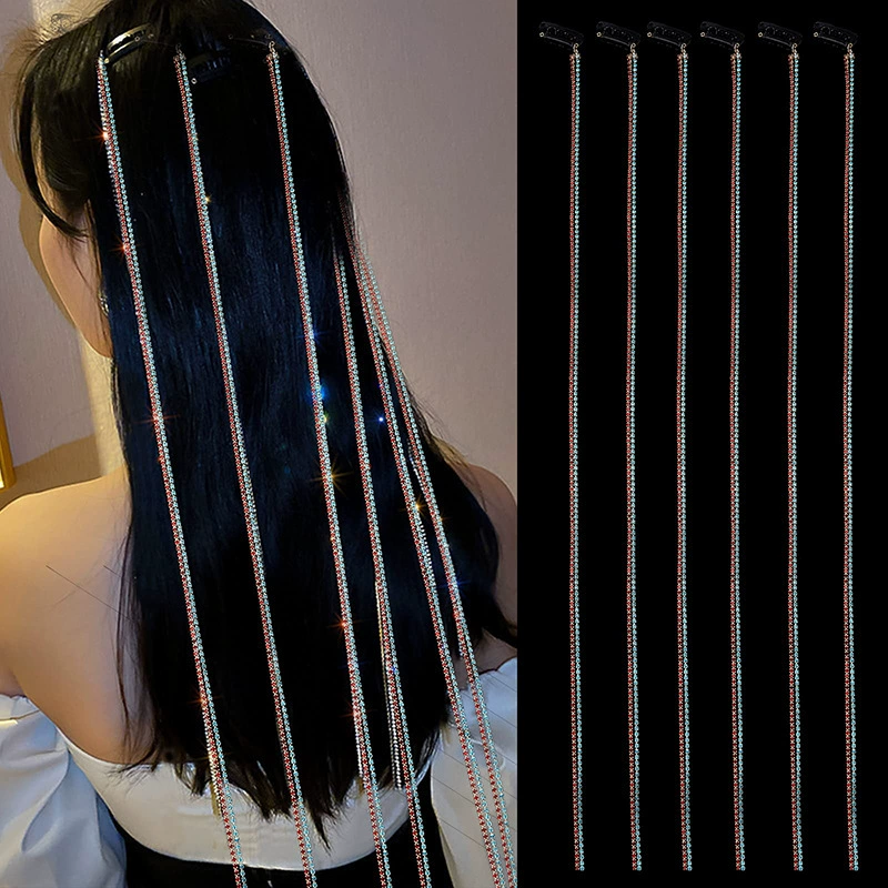 Цепочка для волос с кристаллами, серебряная, в стиле панк, для наращивания, плетеная заколка с кисточкой, блестящая, длинная, с декором из страз для женщин