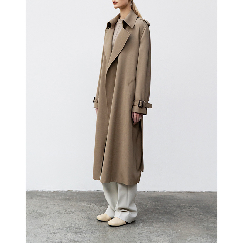 Low Classi* Windbreaker Women's Leather Buckle Belt Drape Loose Mid-Length Jacket Women's Korean Style Autumn and Winter New Style