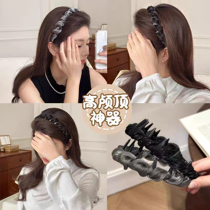2025新款小香风珠光网纱发箍女带齿防滑纹理感发饰日常高颅顶头箍|undefined