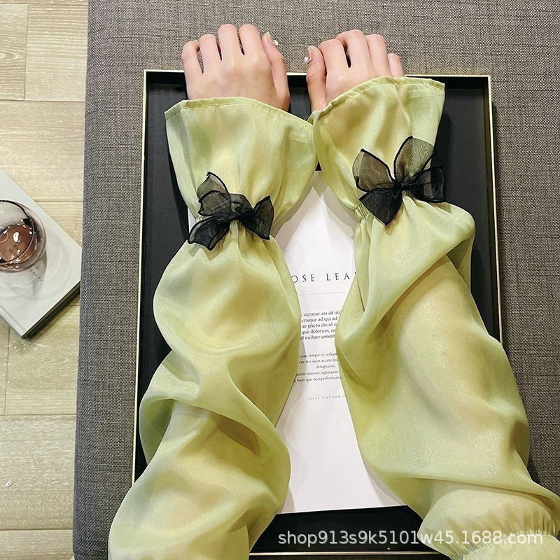 [カラフルな選択] アイスシルク日焼け止めスリーブ女性用 2025 新しいリボン夏ハンドスリーブ抗 UV 手袋|undefined