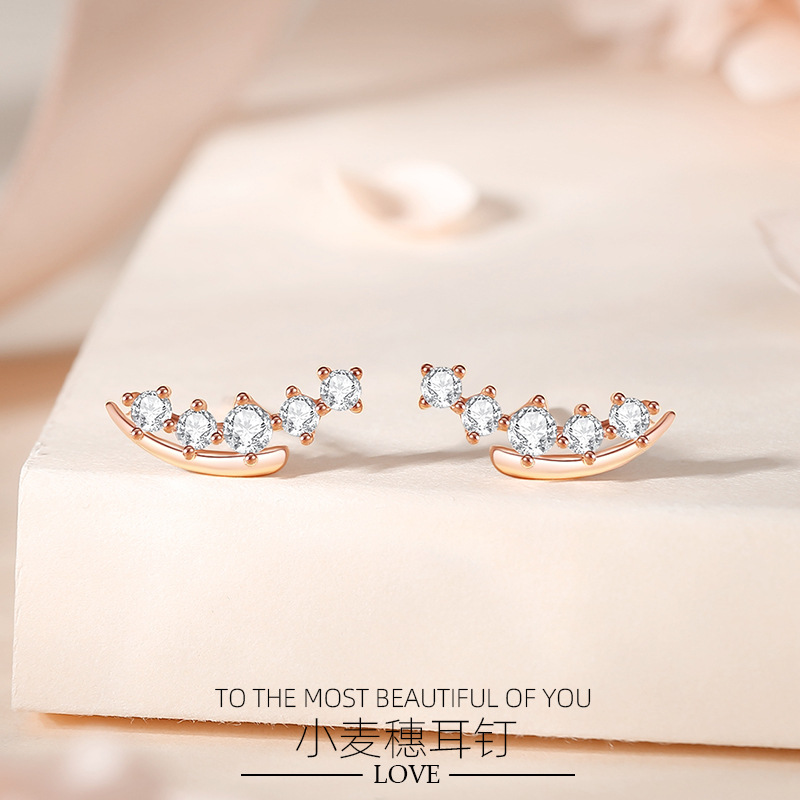 Estilo coreano s925 plata trigo oído espárragos moda de las mujeres seguro diamante con incrustaciones ZIRCON pendientes regalo para novia venta al por mayor
