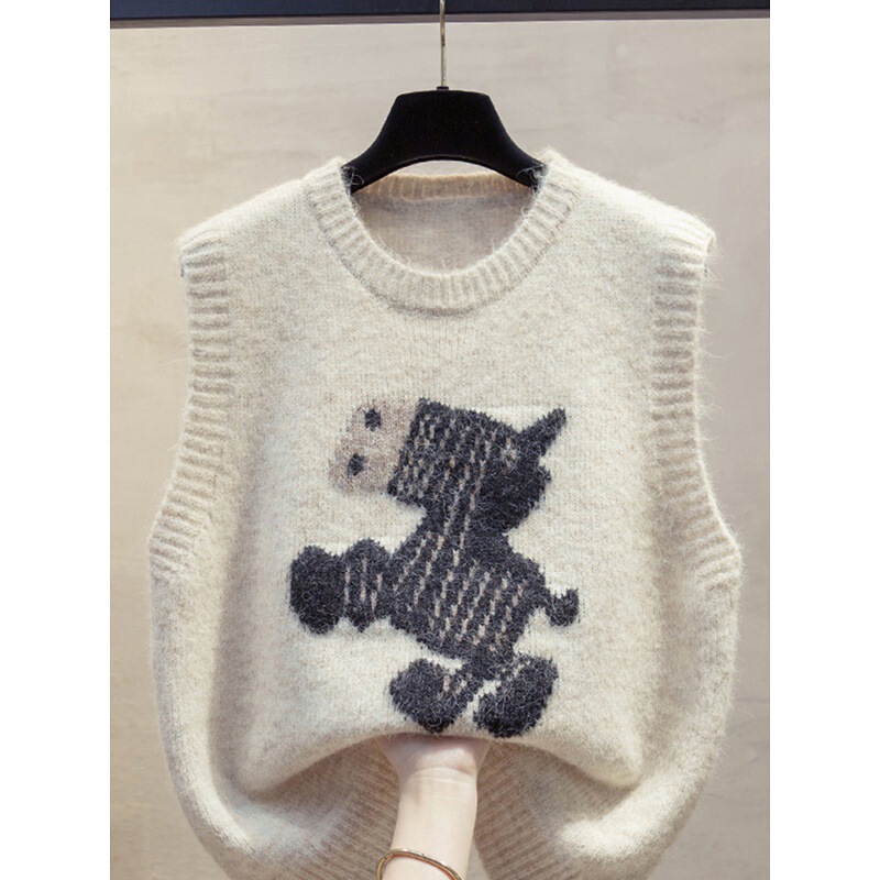 2026 Autumn/Winter New Round Neck Knitted Vest for Women, Loose Fit, Outerwear Layering Sweater Vest Trend