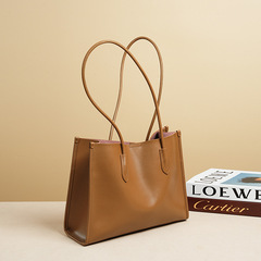 Women's New Commute Large Capacity Tote Bag, Unisex, Korean Style Genuine Leather, Unique Women's High-End Single Strap Bag