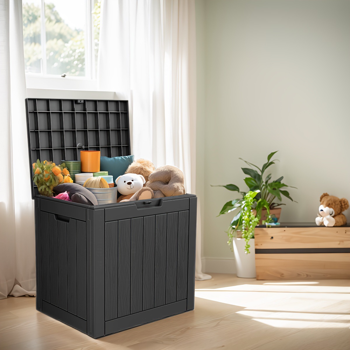 30 Gallon Outdoor Storage Box Deck Box Weather Resistant transfronterizo