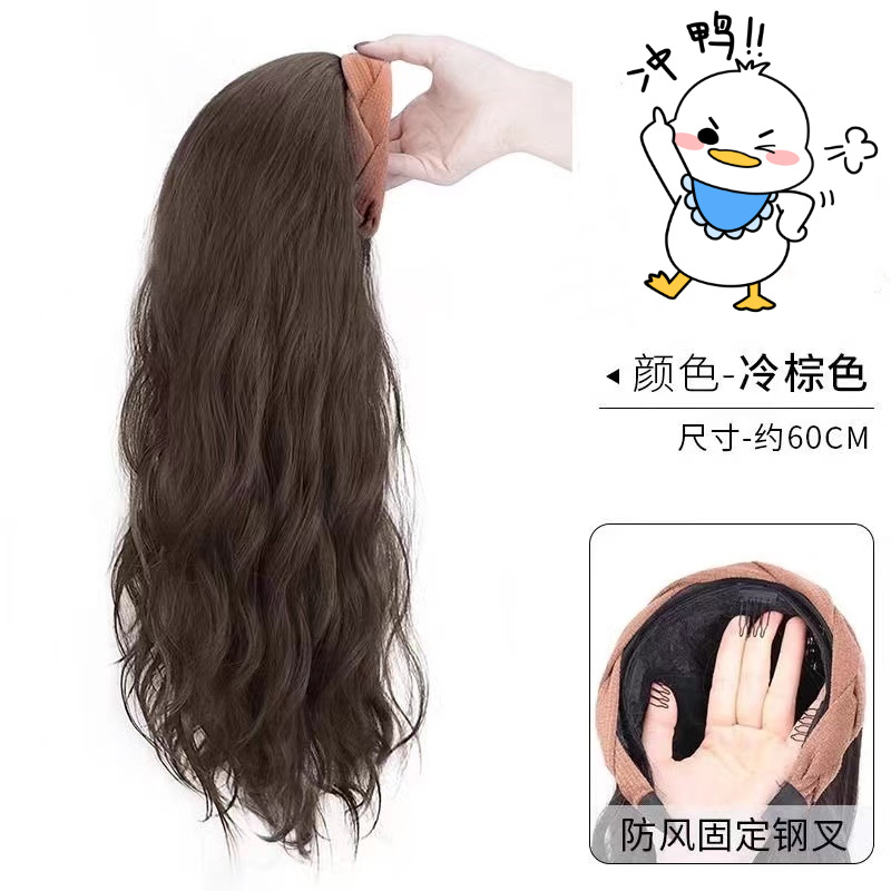 Pelo banda peluca integrada moda peluca mujer Pelo Largo alto cráneo superior pelo artificial completo cabello humano natural Internet celebridad cubierta completa de la cabeza