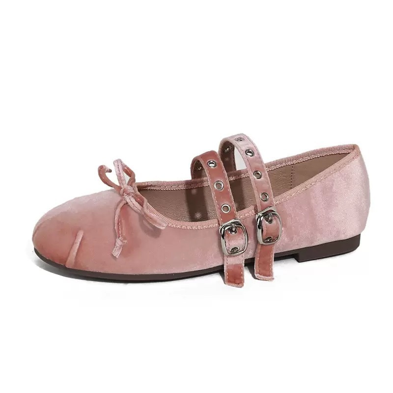 Fugitive Prince~French-tyle Oft-oled Velvet Mary Jane Hoe With Bow For Women, Early Pring Fairy-tyle Uede_vogvips.com