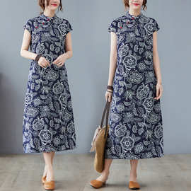 实拍苎麻女夏中式连衣裙显瘦民族风改良旗袍茶服大码禅意裙