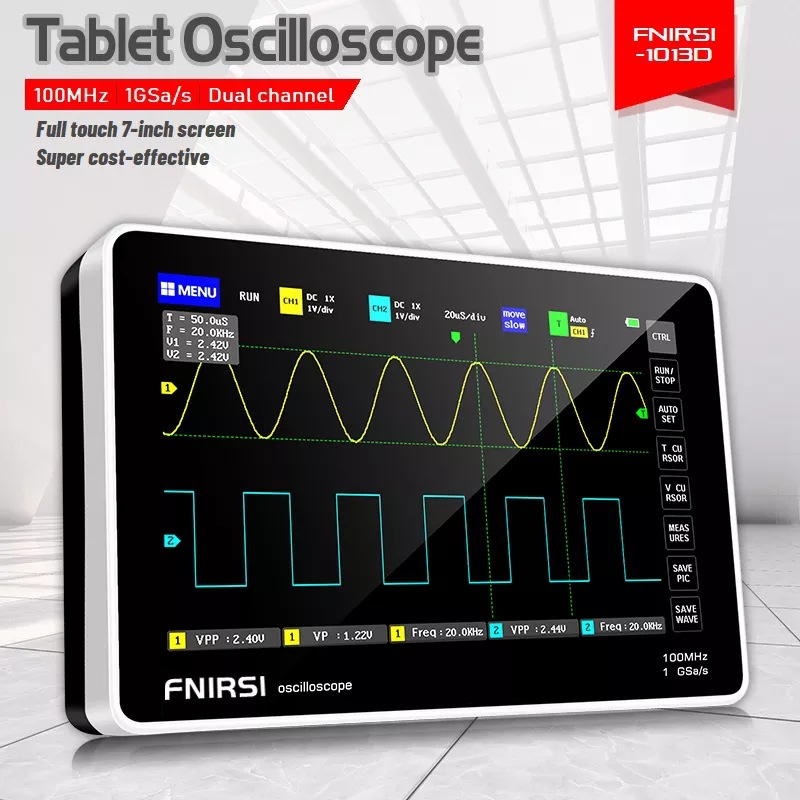 新款 FNIRSI-1013D 双通道数字触摸平板示波器 100M带宽1GS采样率