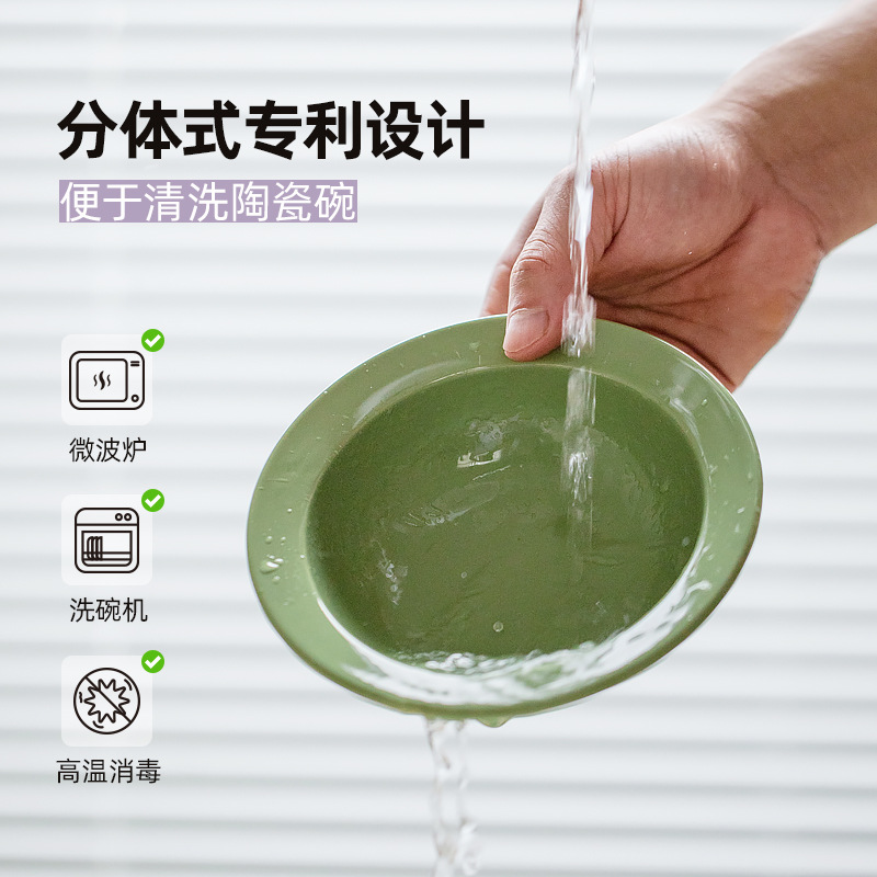 Tazón de cerámica para gatos Corea del Sur Tazón para mascotas antidetonantes gato perro tazón de comida soporte cervical tazón de agua doble tazón boca oblicua estante de madera maciza