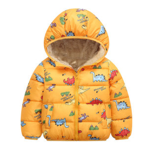 Winter New Cartoon Hood Plus Velvet Thickened Down Cotton-padded Jacket Short Cotton-padded Coat for Boys and Girls