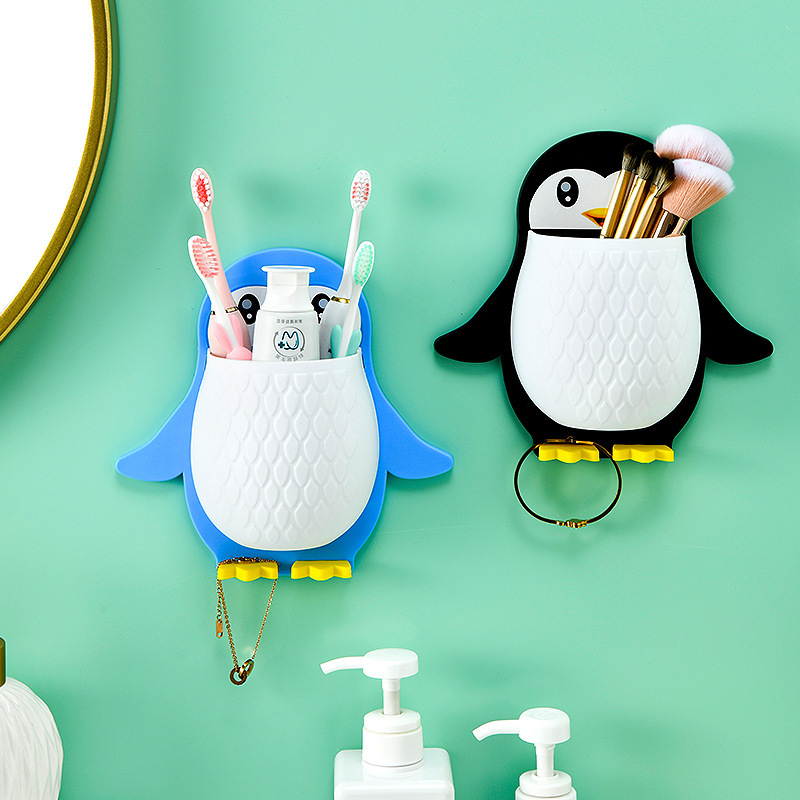Cartoon Penguin Storage Box Makeup Tools Fit Box Dormitory Toilet Toothbrush Bedside Mobile Phone Wall Hanging Rack