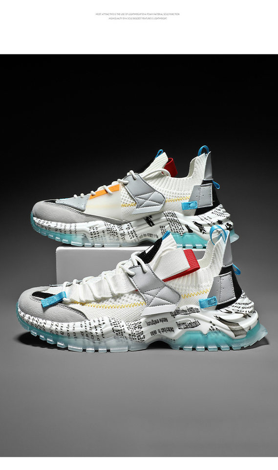 Giày sneaker nam cổ thấp đế dày tăng chiều cao, thân lưới thoáng khí, buộc dây, phong cách thường ngày — Màu be, Màu trắng, Màu đen chi tiết 14