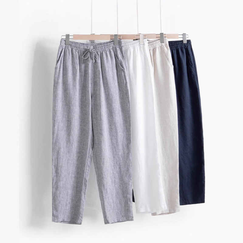 Italian-Style 100% Linen Long Pants Moisture-Wicking Straight-Leg Casual Pants Business Commuter Men's Spring and Summer 062
