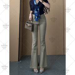 卡其色百搭知性微喇牛仔裤女2025年夏季新款高腰显瘦显高喇叭裤
