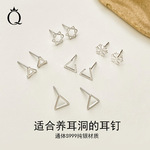 S999纯银耳钉女夏季高级感小众轻奢不掉色耳钉999純銀养耳洞耳饰