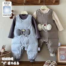 宝宝保暖羽绒裤秋冬新款婴儿羽绒无袖哈衣男童卡通加厚连体裤 a类