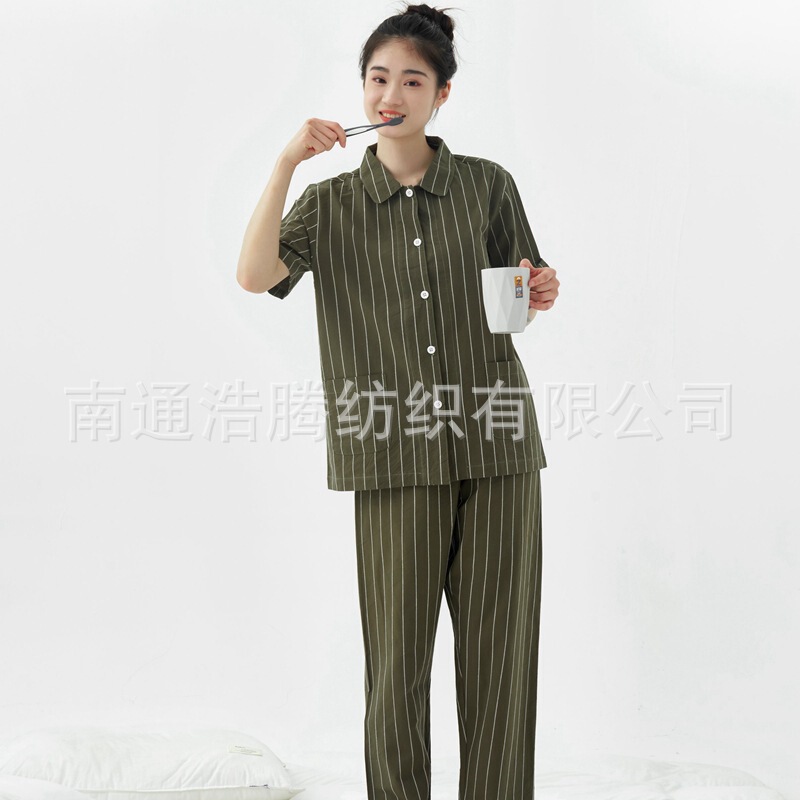 Cotton Spiny Spring and Summer Short-sleeved Trousers Home Clothes One-piece Pure Cotton Breathable Loose Large Size Pajamas Set Cotton Spiny Spring and Summer Short-sleeved Trousers Home Clothes One-piece Pure Cotton Breathable Loose Large Size Pajamas Set