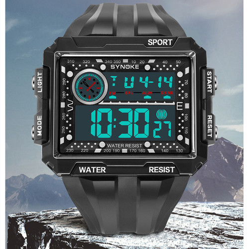 New rectangular large screen display sports electronic watch men's luminous waterproof multifunctional outdoor sports watch
