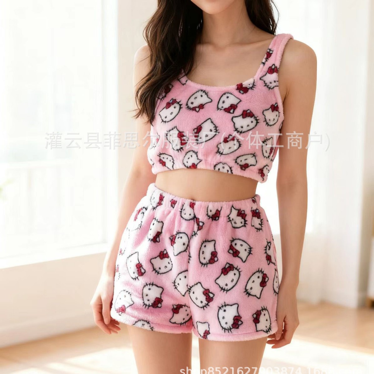 Cross-Border New European and American Export Pajamas Women's Vest Cartoon Kt Cat Shorts Intimates Set Outer Wear Casual Home Clothes