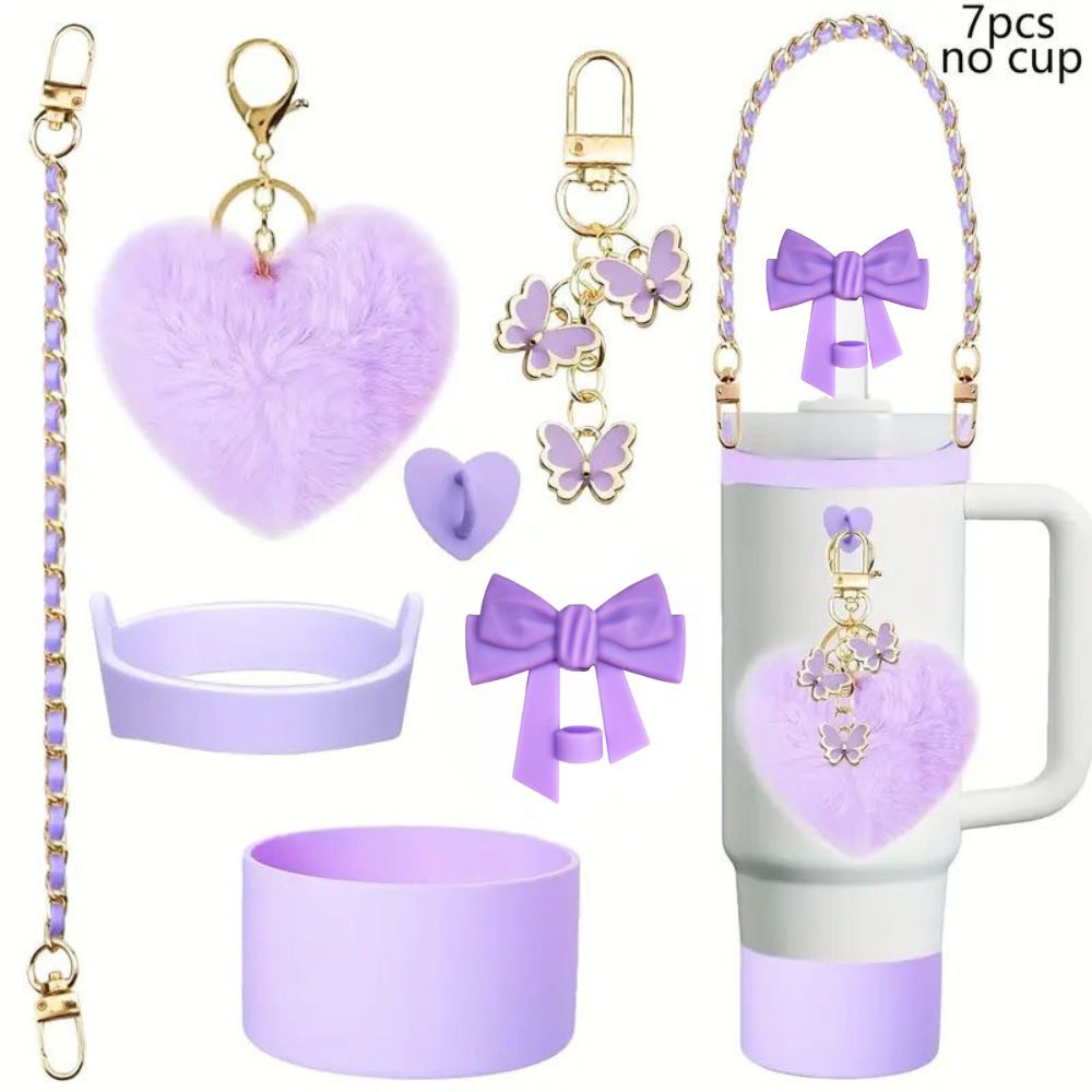 Accesorios de taza Stanley colgante de cuerda de mano flor de silicona gorra de paja de peluche colgante de taza cadena de taza de color cubierta de taza