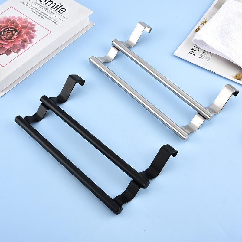 ステンレス鋼二層タオルラックパンチフリー家庭用浴室タオル吊りロッドキッチンキャビネットドアバックスタイル雑巾ラック|undefined