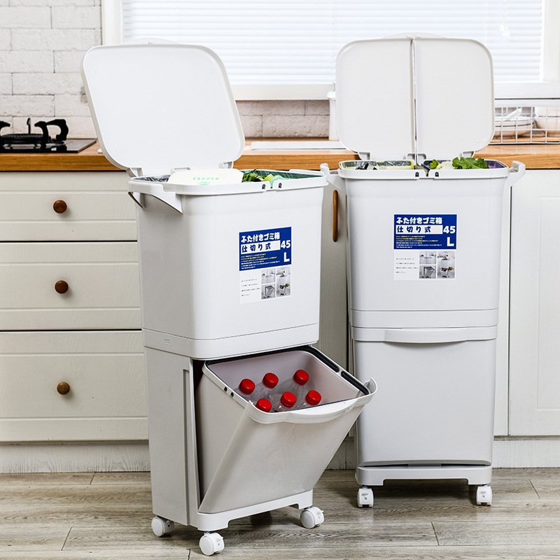 Household Garbage Three-compartment Sorting Storage Bucket with Lid Kitchen Integrated Odor-proof Large Double-layer Kitchen Waste Dry and Wet Separator Household Garbage Three-compartment Sorting Storage Bucket with Lid Kitchen Integrated Odor-proof Large Double-layer Kitchen Waste Dry and Wet Separator