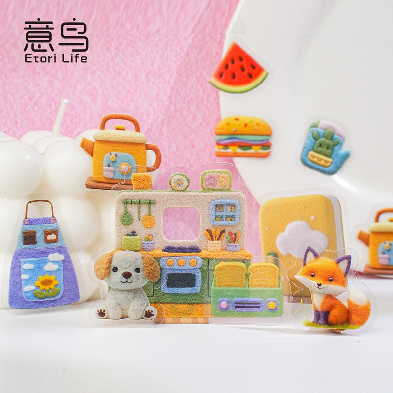 Bolsa de pegatinas de PET de pájaro italiano, serie de casa de fieltro, linda etiqueta de material de collage de decoración de bricolaje de cuentas de viento ins