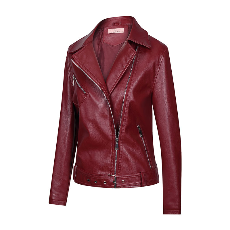 Beauty coat Pu zipper lapel jacket leather woman