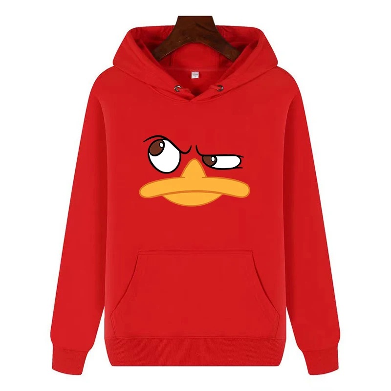 Nueva impresión de pato de dibujos animados de otoño, suéter gráfico para hombre, suéter y bolsillo de canguro, cómodo y suelto, funda de cordón de moda