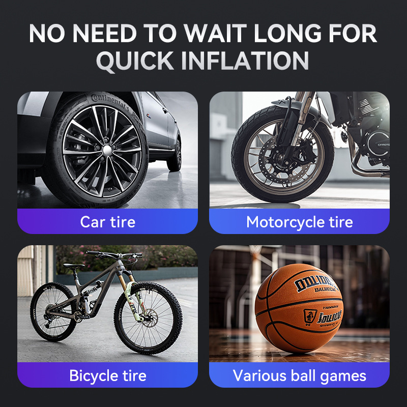Car-mounted wireless portable multifunctional digital display emergency power bank tire inflator air pump